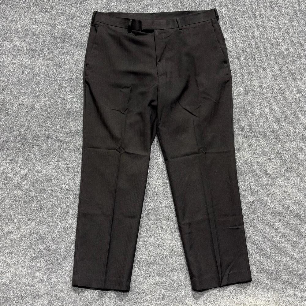 Perry Ellis Portfolio Pants Mens 38x29 Black Herringbone Flat Front Dress Slacks